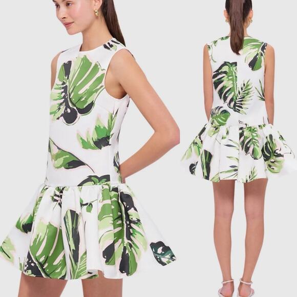 Leo Lin Petra Floral Botanica Print Mini Dress White Green Size US 8 - Picture 1 of 11